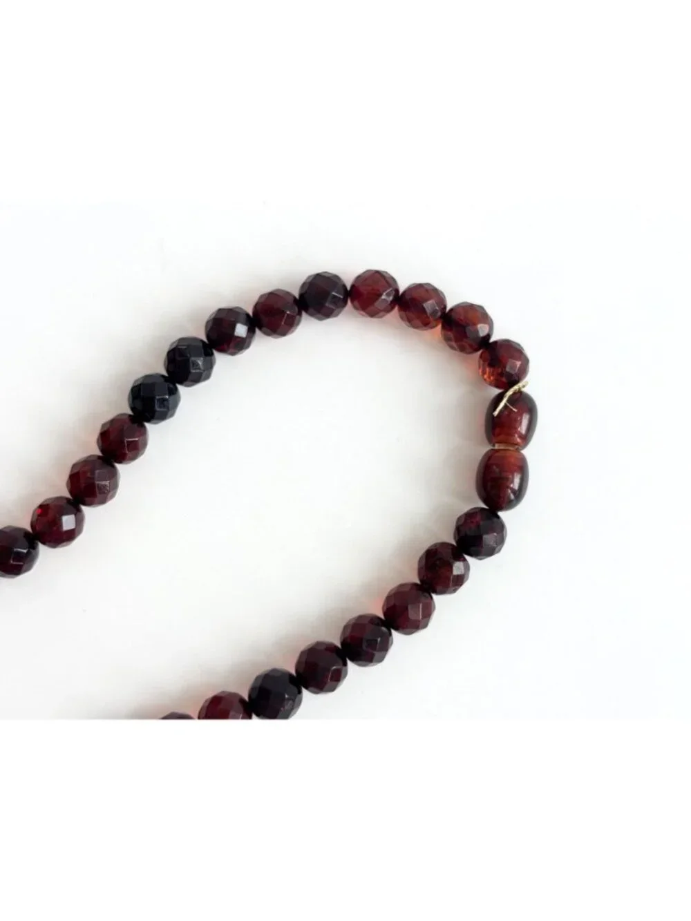 Round Faceted Round Cherry Amber Stone Vintage Beaded Art Deco Necklace - 17